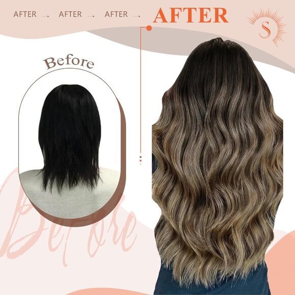 Human Hair Extensions 18in Straight Black to Blonde Ombre Light Weight - Picture 9 of 9